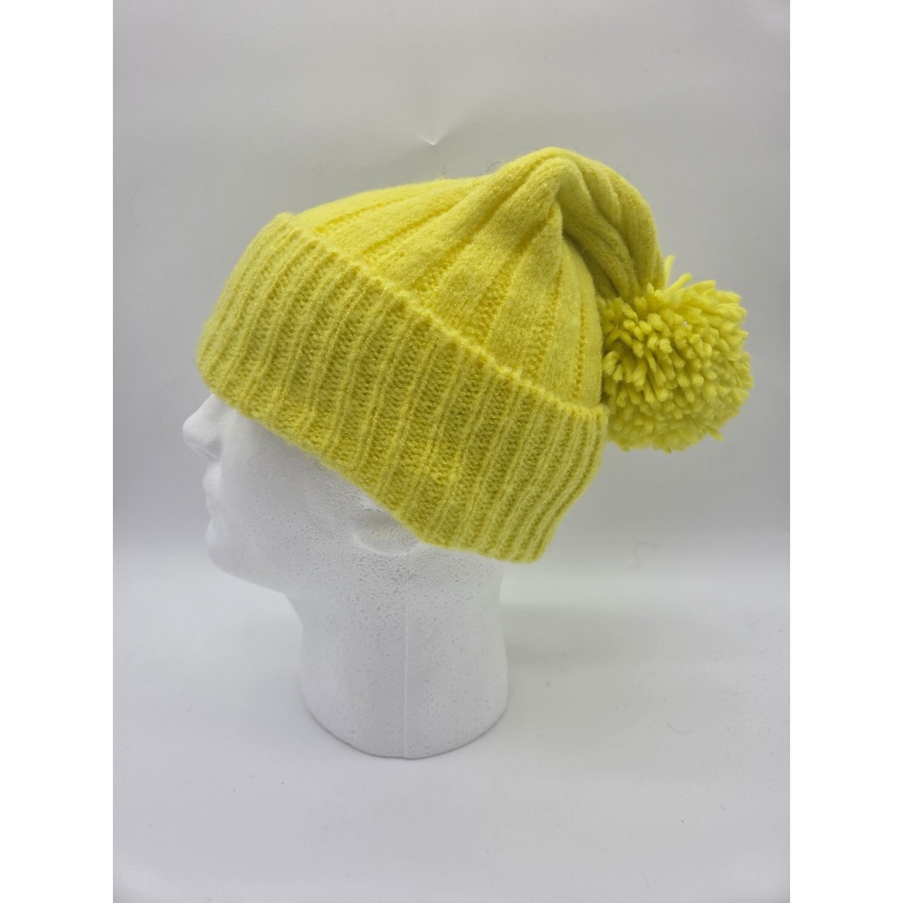 Unbranded Beanie Hat One Size Yellow Womens Ribbed Knit Pom-Pom Winter Accessory - Picture 4 of 8